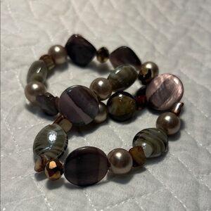 Chic Beaded Bracelet Set in Brown and Cream